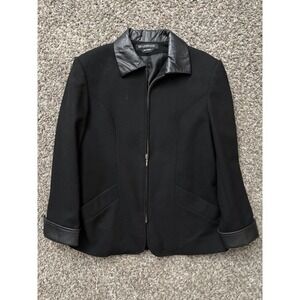 Braebrook Women's Wool Coat Large Black  Full Zip with leather collar Trim